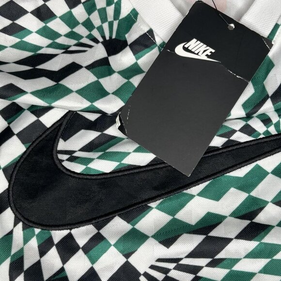 Nike Shirt Womens Medium Green Black Checkered Loose Fit Cropped Long Sleeve - Picture 7 of 14